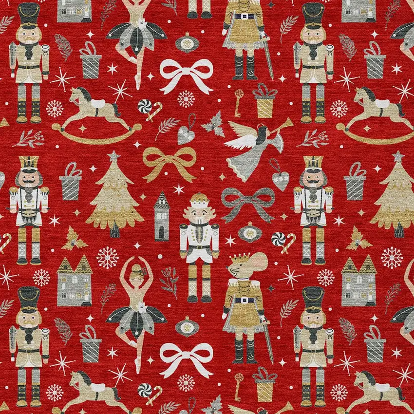 Red Gold Black And Gray Nutcracker Washable Indoor Outdoor Area Rug Photo 7