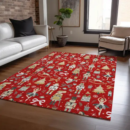 Red Gold Black And Gray Village Houses Washable Indoor Outdoor Area Rug Photo 6