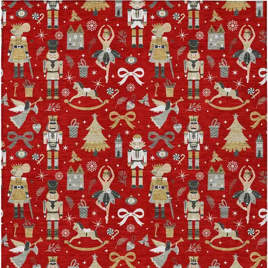 Red Gold Black And Gray Village Houses Washable Indoor Outdoor Area Rug Photo 9