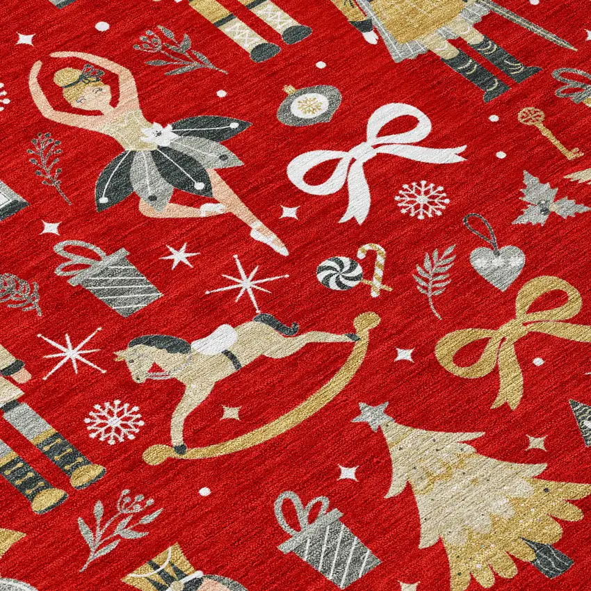 Red Gold Black And Gray Nutcracker Washable Indoor Outdoor Area Rug Photo 9