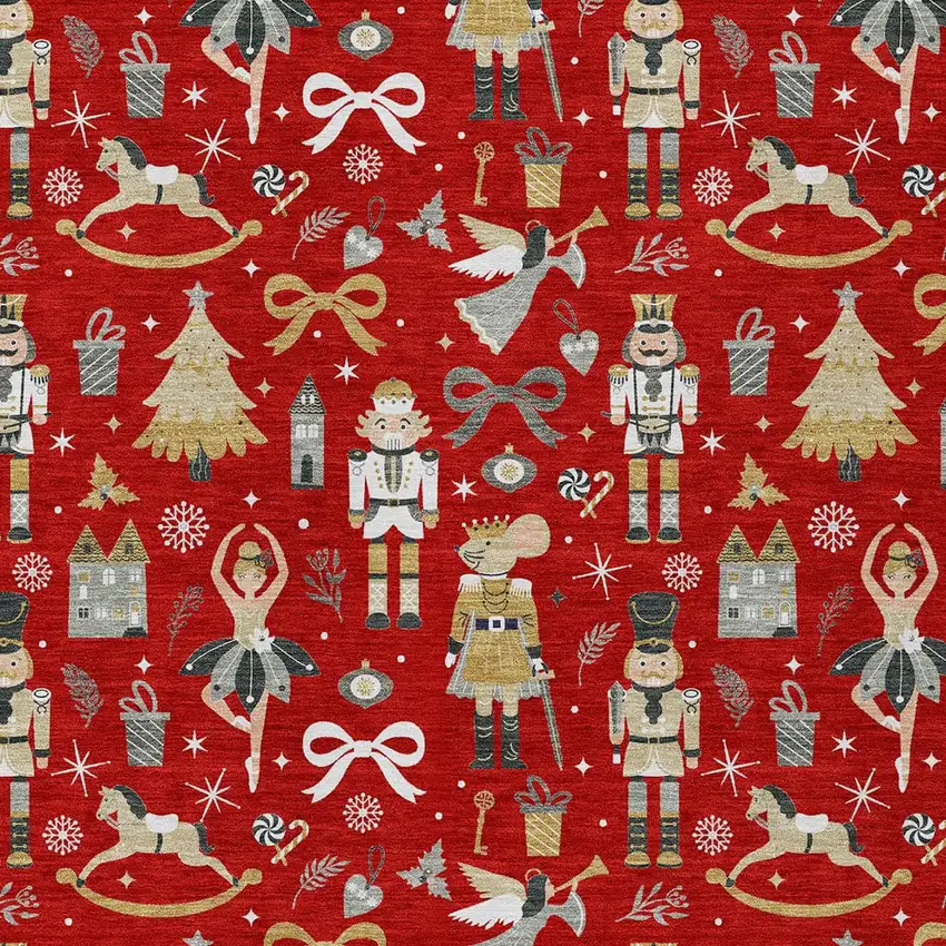 Red Gold Black And Gray Nutcracker Washable Indoor Outdoor Area Rug Photo 7