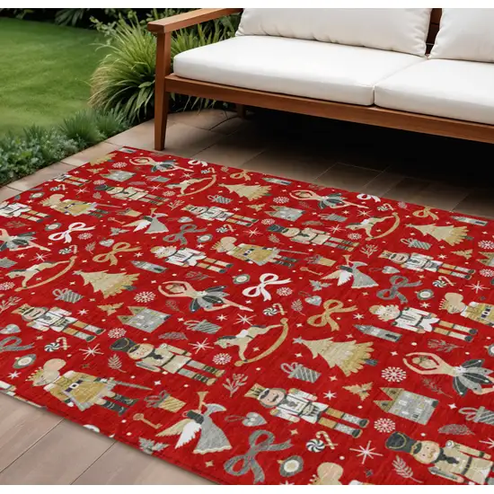 Red Gold Black And Gray Village Houses Washable Indoor Outdoor Area Rug Photo 2