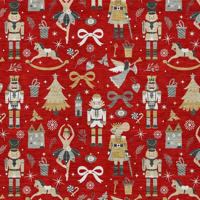 Red Gold Black And Gray Village Houses Washable Indoor Outdoor Area Rug Photo 3