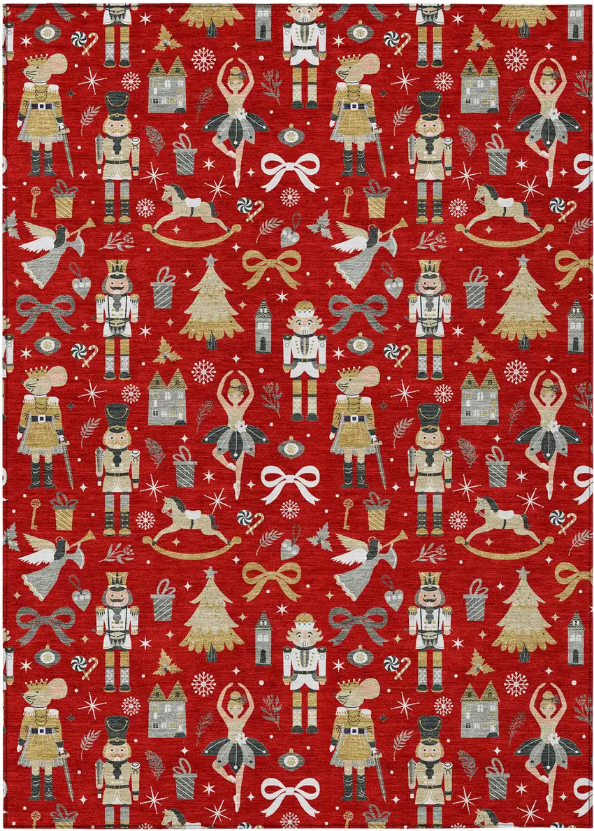 Red Gold Black And Gray Village Houses Washable Indoor Outdoor Area Rug Photo 1