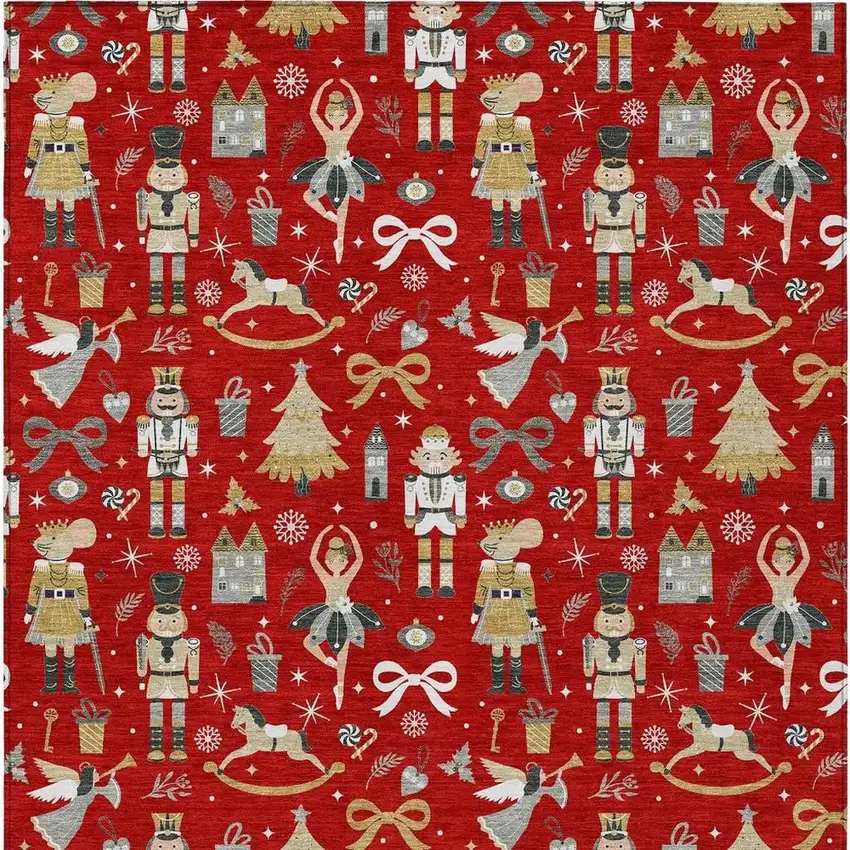 Red Gold Black And Gray Village Houses Washable Indoor Outdoor Area Rug Photo 3