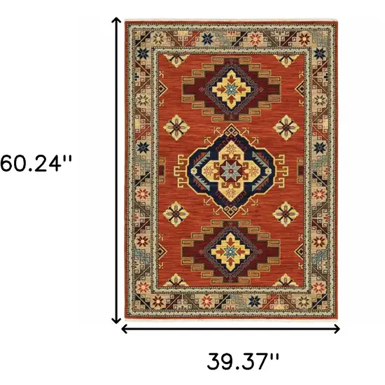 Red Blue and White Oriental Power Loom Area Rug Photo 3