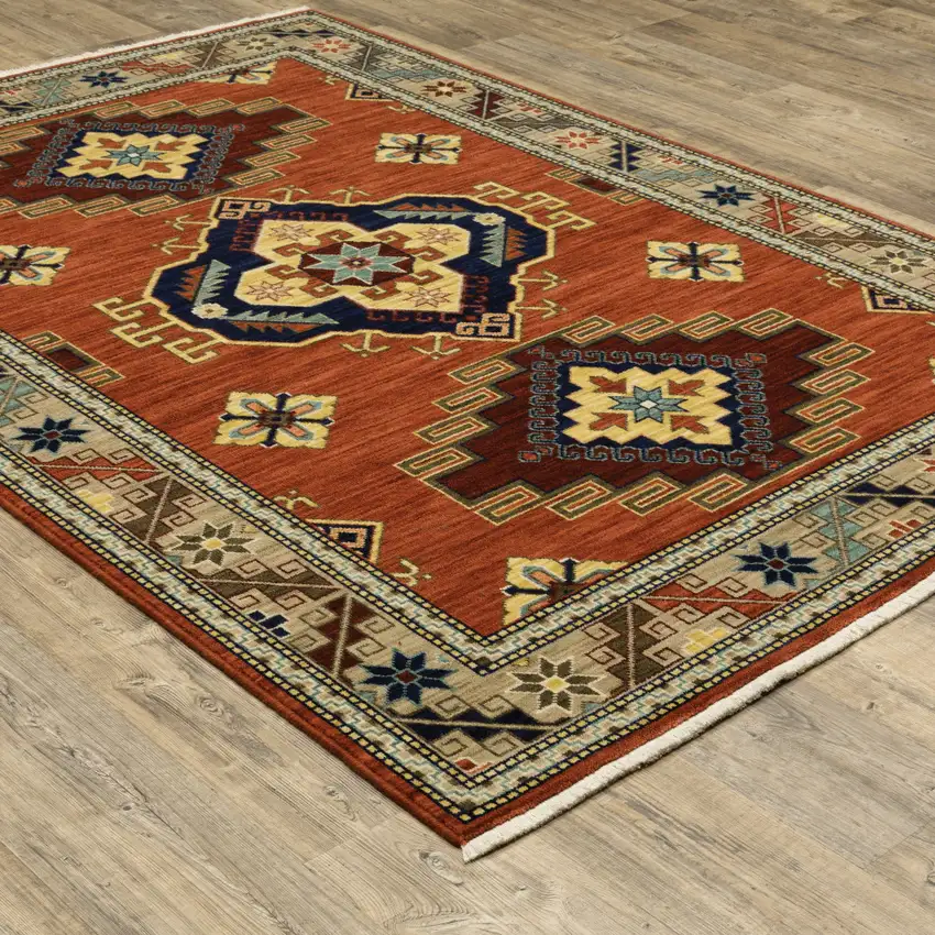 Red Blue and White Oriental Power Loom Area Rug Photo 7