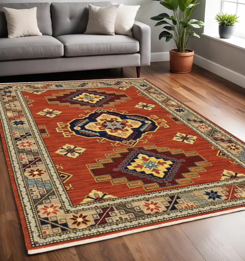Red and Gold Oriental Power Loom Area Rug Photo 1