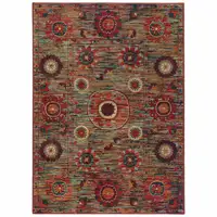 Photo of Red Gold Orange Green Ivory Rust And Blue Floral Power Loom Stain Resistant Area Rug