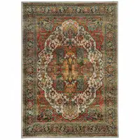Photo of Red Gold Orange Green Ivory Rust And Blue Oriental Power Loom Stain Resistant Area Rug