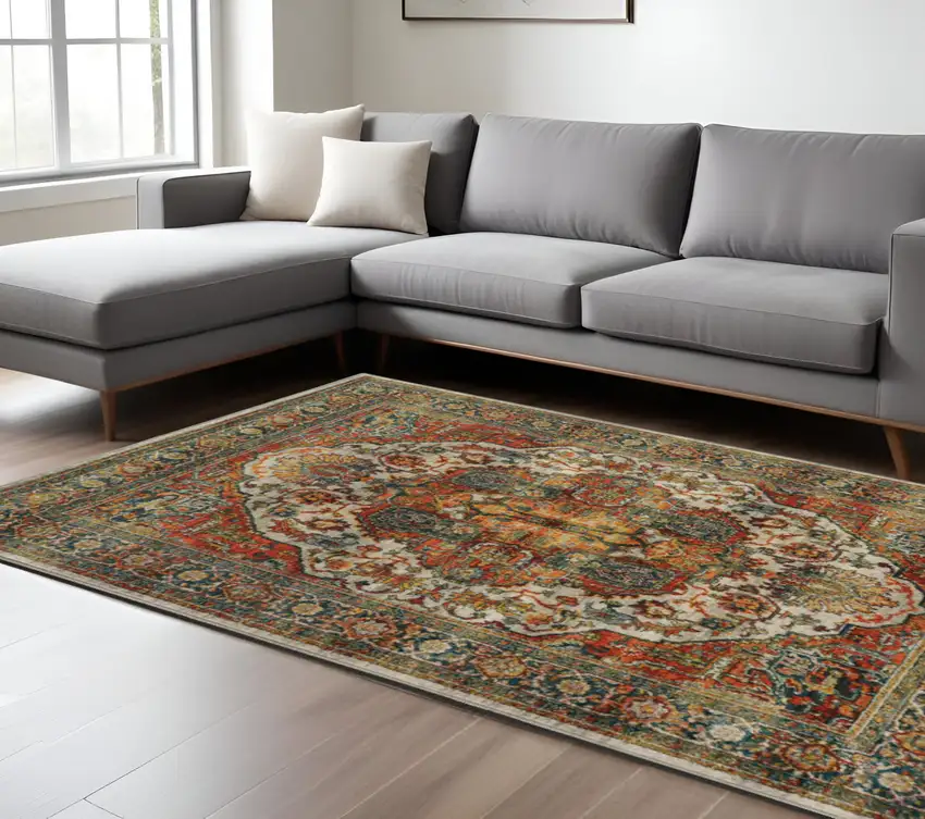 Red and Gold Oriental Power Loom Area Rug Photo 1