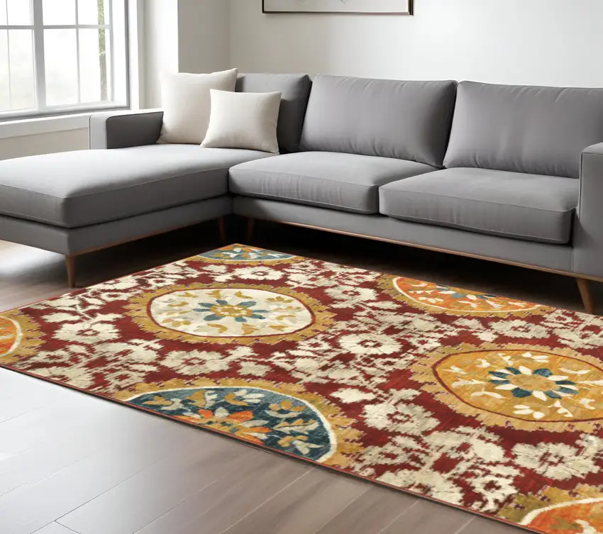 Red and Gold Oriental Power Loom Area Rug Photo 1