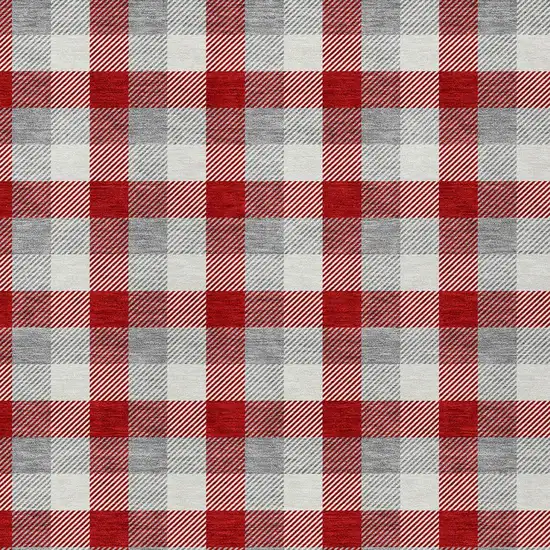Red Gray And Beige Plaid Washable Indoor Outdoor Area Rug Photo 4