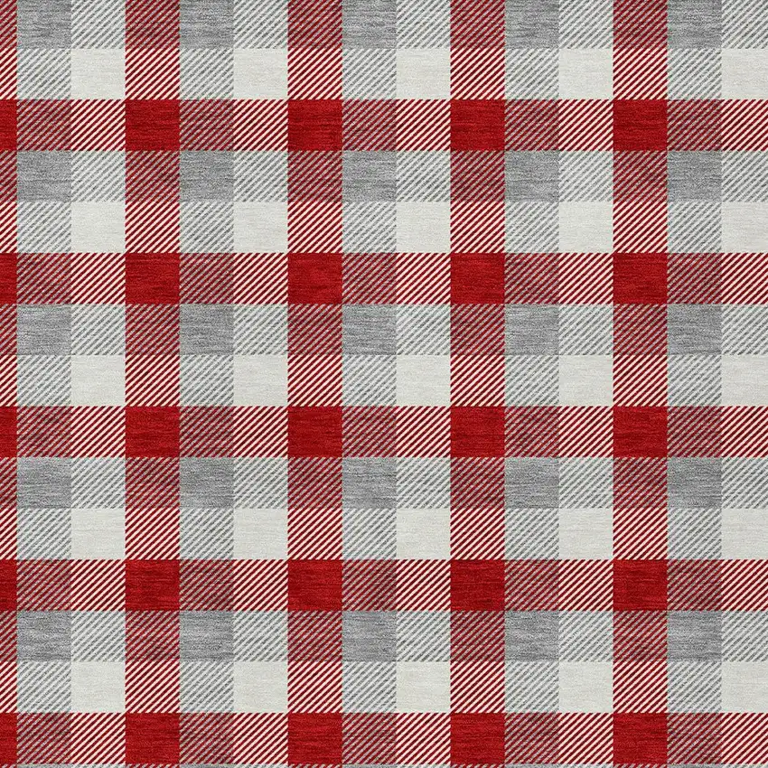 Red Gray And Beige Plaid Washable Indoor Outdoor Area Rug Photo 4