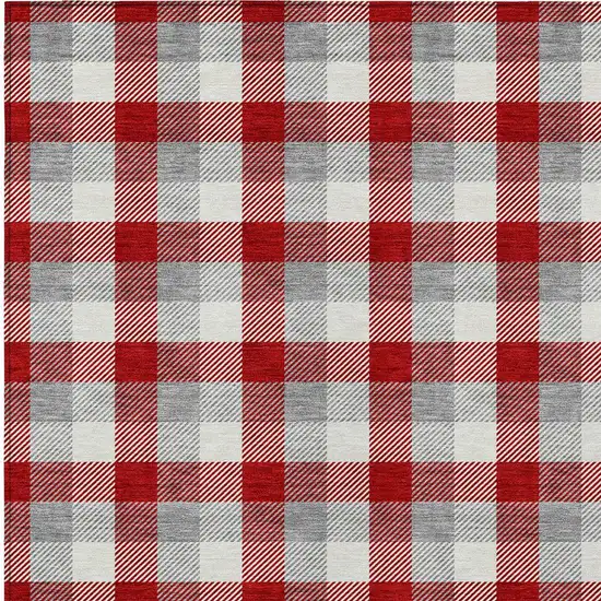 Red Gray And Beige Plaid Washable Indoor Outdoor Area Rug Photo 4