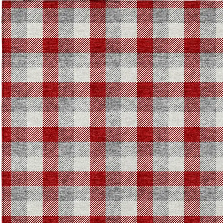 Red Gray And Beige Plaid Washable Indoor Outdoor Area Rug Photo 4