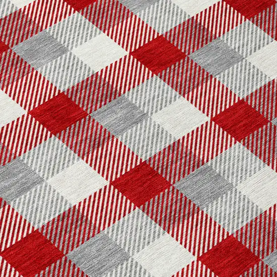 Red Gray And Beige Plaid Washable Indoor Outdoor Area Rug Photo 5