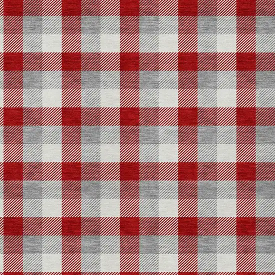 Red Gray And Beige Plaid Washable Indoor Outdoor Area Rug Photo 4