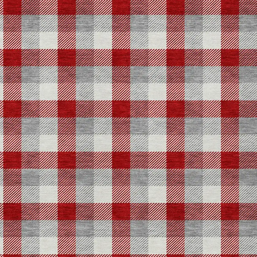 Red Gray And Beige Plaid Washable Indoor Outdoor Area Rug Photo 4