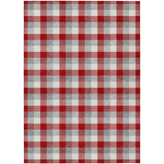 Red Gray And Beige Plaid Washable Indoor Outdoor Area Rug Photo 2