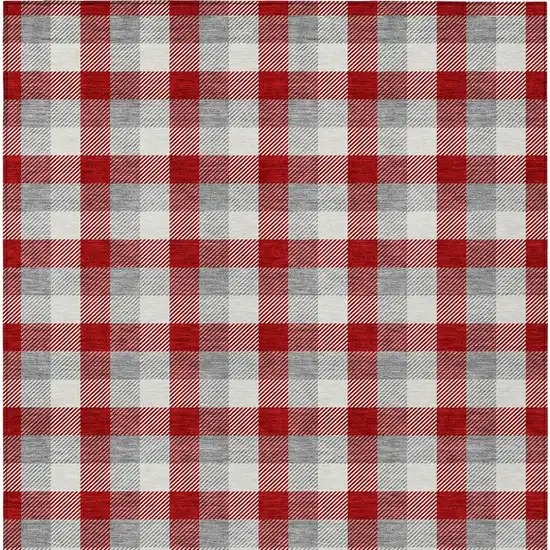 Red Gray And Beige Plaid Washable Indoor Outdoor Area Rug Photo 6