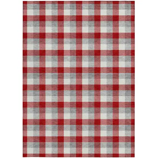 Red Gray And Beige Plaid Washable Indoor Outdoor Area Rug Photo 6