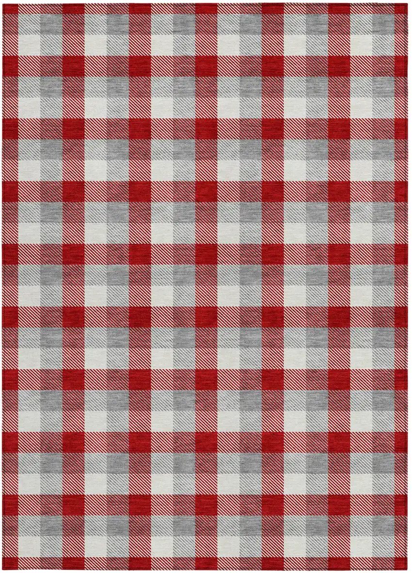 Red Gray And Beige Plaid Washable Indoor Outdoor Area Rug Photo 6