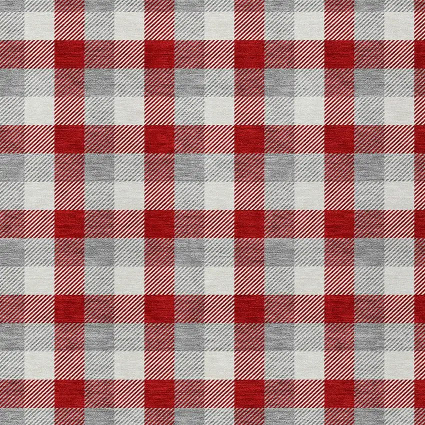 Red Gray And Beige Plaid Washable Indoor Outdoor Area Rug Photo 4