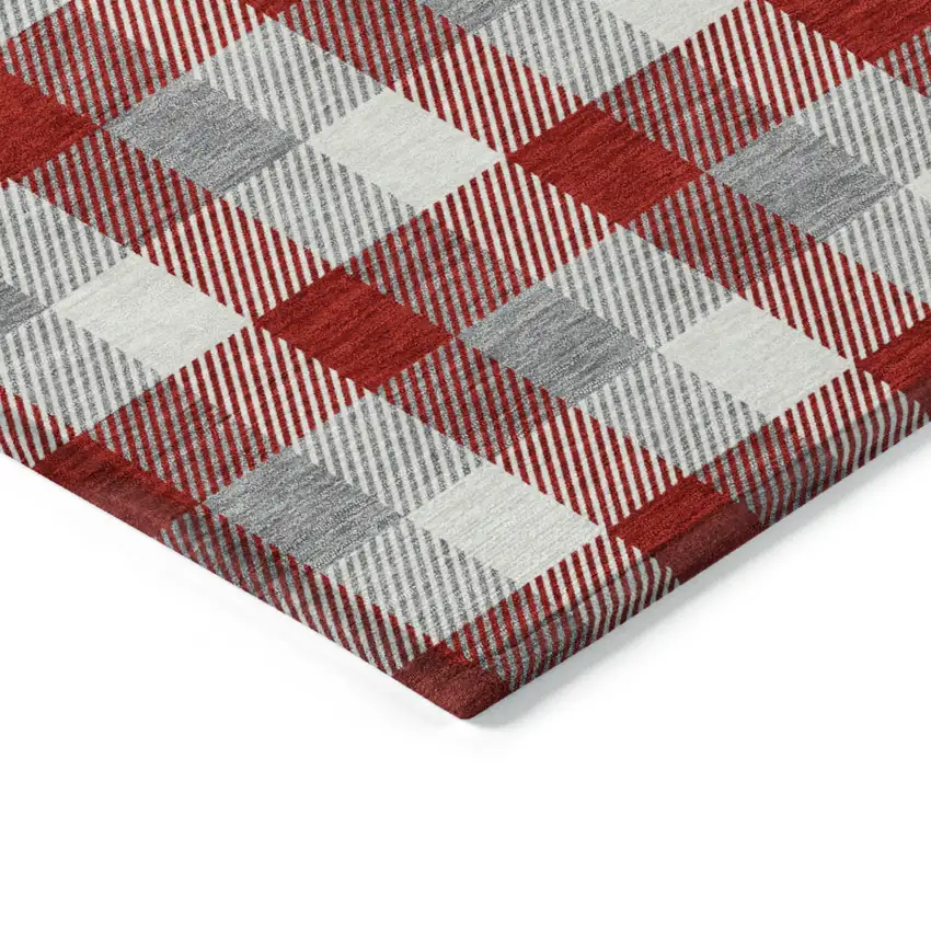 Red Gray And Beige Plaid Washable Indoor Outdoor Area Rug Photo 3