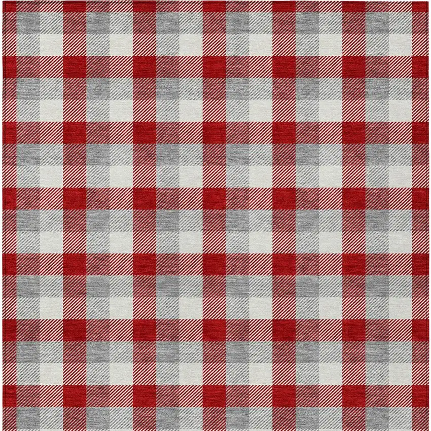 Red Gray And Beige Plaid Washable Indoor Outdoor Area Rug Photo 6