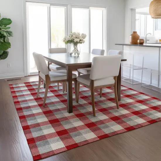 Red Gray And Beige Plaid Washable Indoor Outdoor Area Rug Photo 9