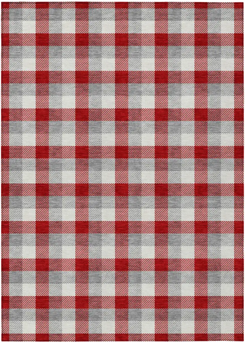 Red Gray And Beige Plaid Washable Indoor Outdoor Area Rug Photo 2