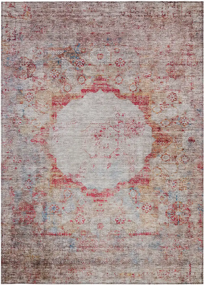 Red Gray And Blue Oriental Washable Indoor Outdoor Area Rug Photo 8