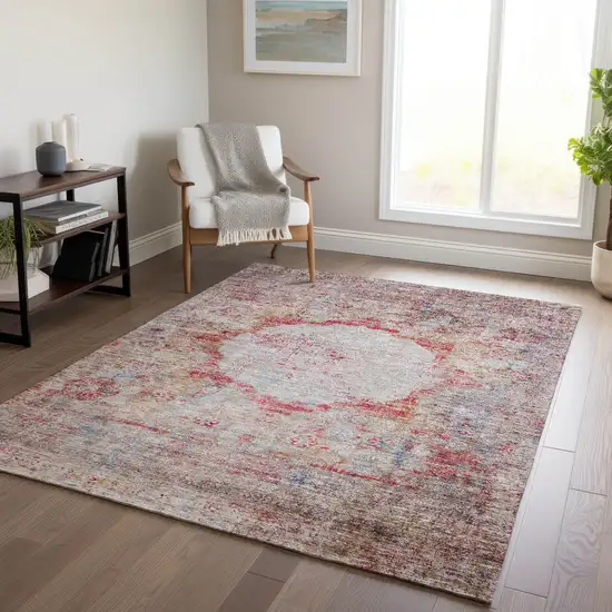 Red Gray And Blue Oriental Washable Indoor Outdoor Area Rug Photo 8