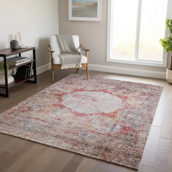 Red Gray And Blue Oriental Washable Indoor Outdoor Area Rug Photo 8