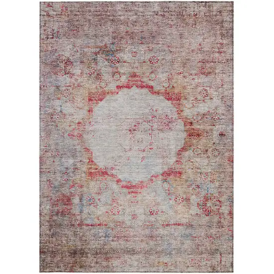 Red Gray And Blue Oriental Washable Indoor Outdoor Area Rug Photo 6