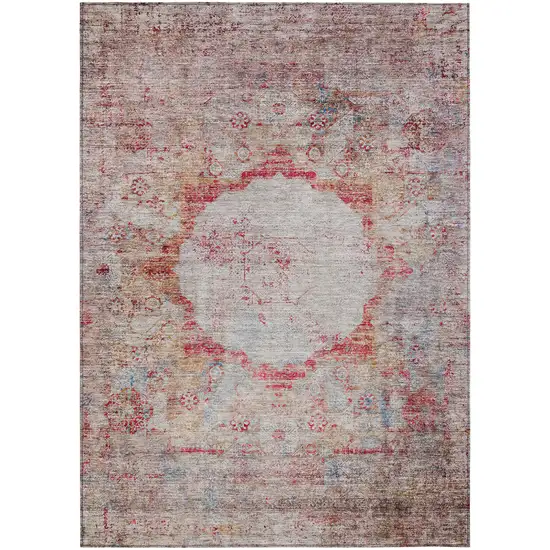 Red Gray And Blue Oriental Washable Indoor Outdoor Area Rug Photo 1