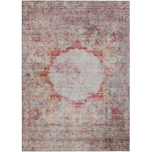 Photo of Red Gray And Blue Oriental Washable Indoor Outdoor Area Rug