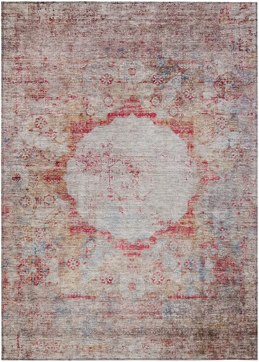 Red Gray And Blue Oriental Washable Indoor Outdoor Area Rug Photo 1