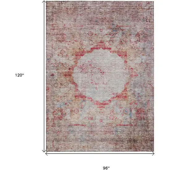 Red Gray And Blue Oriental Washable Indoor Outdoor Area Rug Photo 3