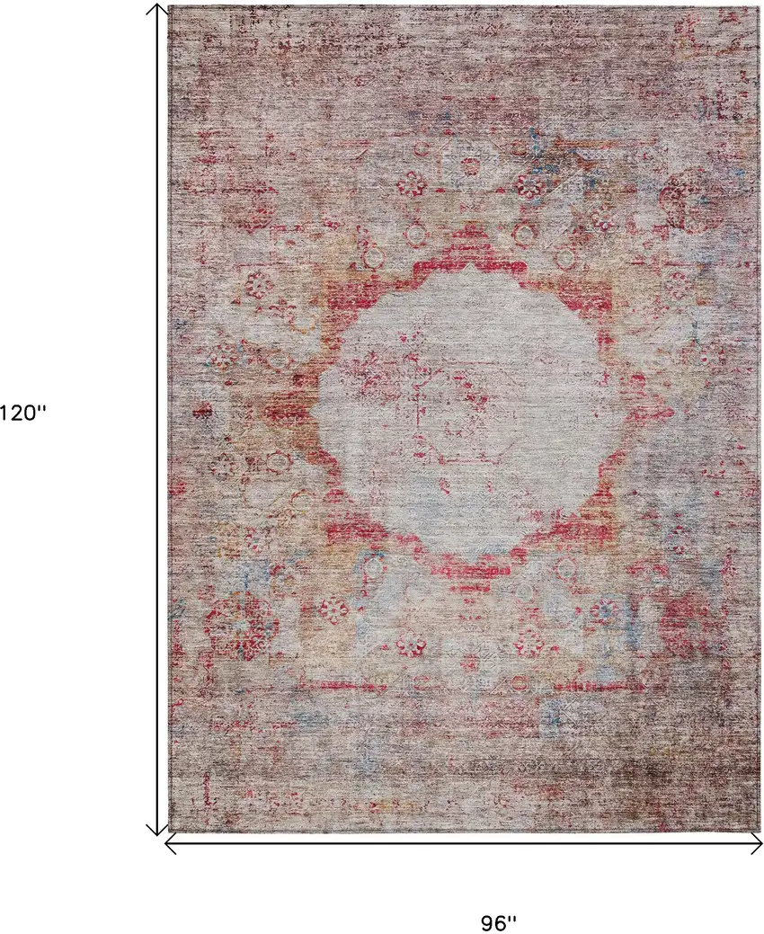 Red Gray And Blue Oriental Washable Indoor Outdoor Area Rug Photo 3