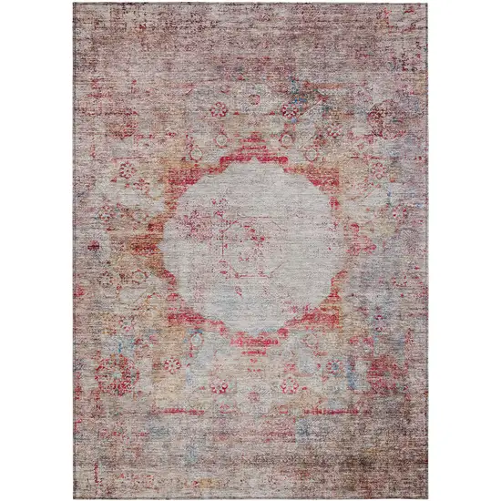 Red Gray And Blue Oriental Washable Indoor Outdoor Area Rug Photo 2