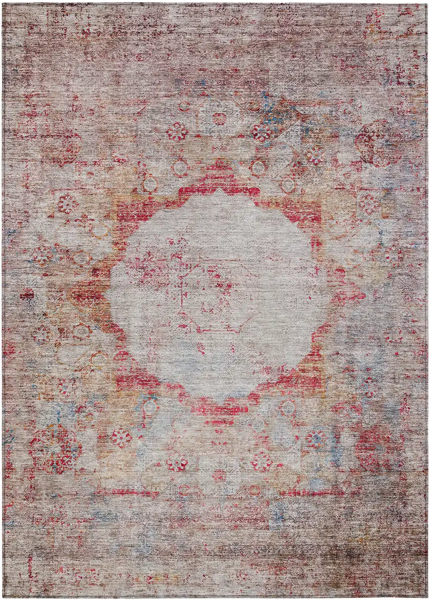 Red Gray And Blue Oriental Washable Indoor Outdoor Area Rug Photo 2
