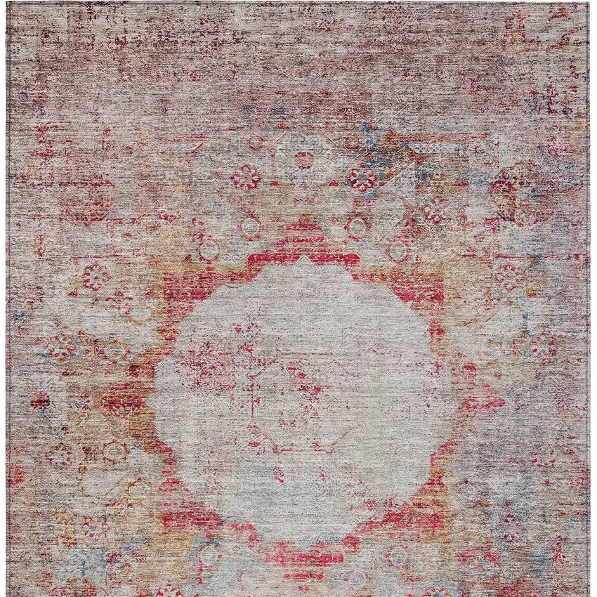 Red Gray And Blue Oriental Washable Indoor Outdoor Area Rug Photo 8