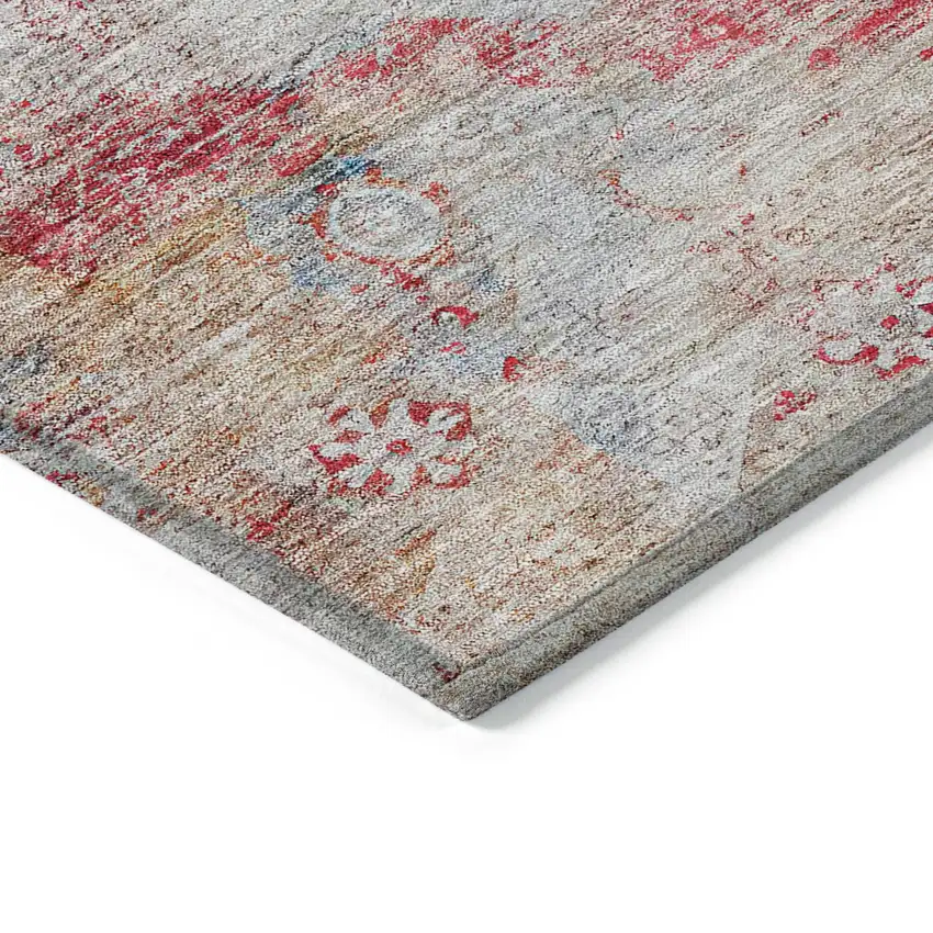 Red Gray And Blue Oriental Washable Indoor Outdoor Area Rug Photo 5