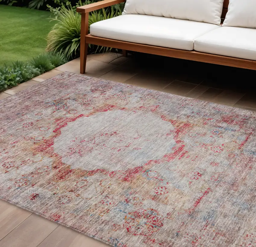 Red Gray And Blue Oriental Washable Indoor Outdoor Area Rug Photo 1