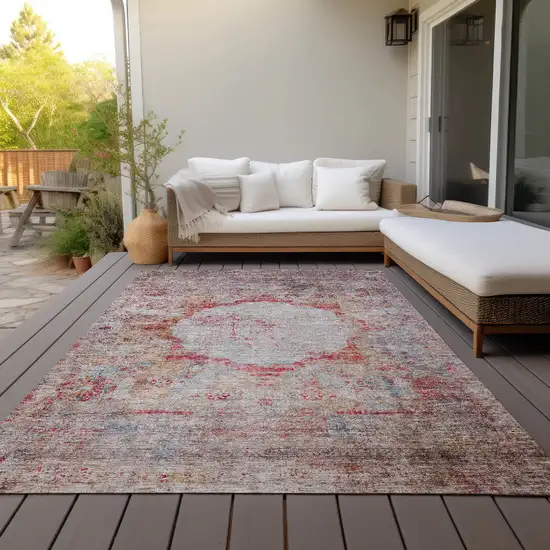 Red Gray And Blue Oriental Washable Indoor Outdoor Area Rug Photo 9