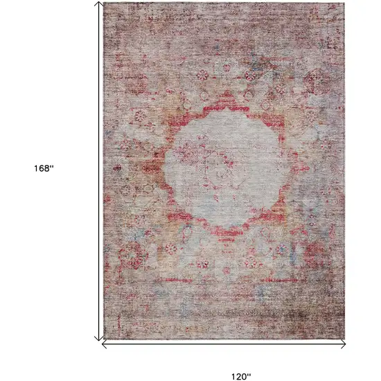 Red Gray And Blue Oriental Washable Indoor Outdoor Area Rug Photo 3