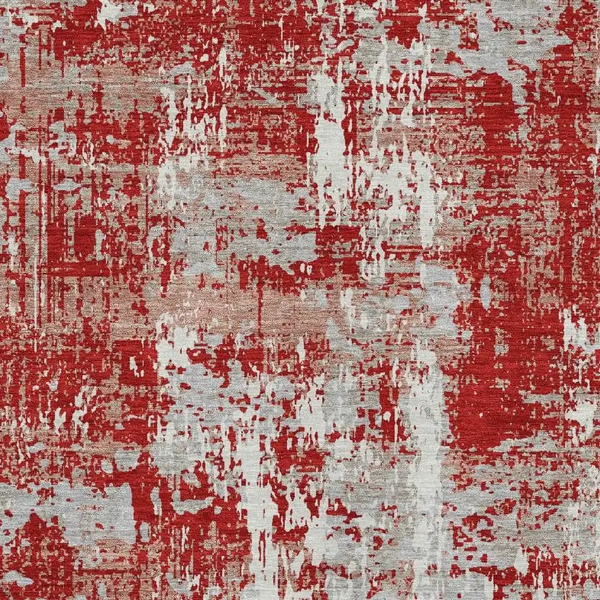 Red Gray And Ivory Abstract Washable Area Rug With UV Protection Photo 3