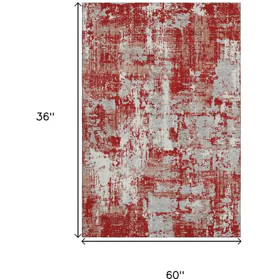 Red Gray And Ivory Abstract Washable Area Rug With UV Protection Photo 8